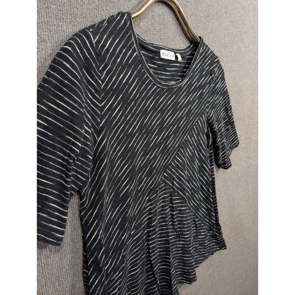 Habitat Top Womens Small Stripe Pieced Abstract Artisan Tee T Shirt Navy - Picture 2 of 10